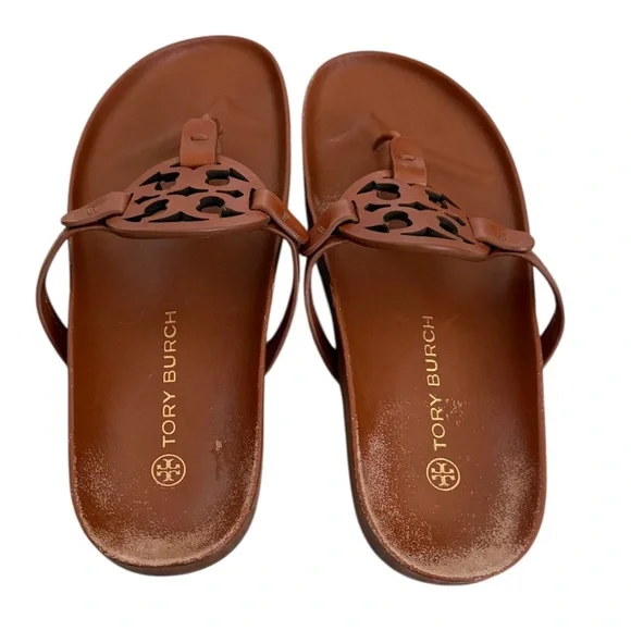 Tory Burch Brown Leather Logo Sandals. Womens size 8. - Picture 3 of 8